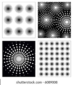 abstract retro vector halftone dots and flowers pattern