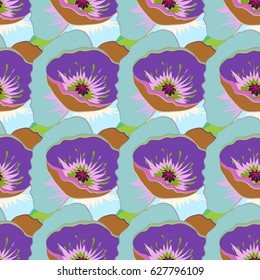 Abstract retro vector seamless illustration. Multicolored flower pattern.