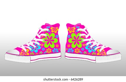 abstract retro vector sneaker shoe design with texture of flowers