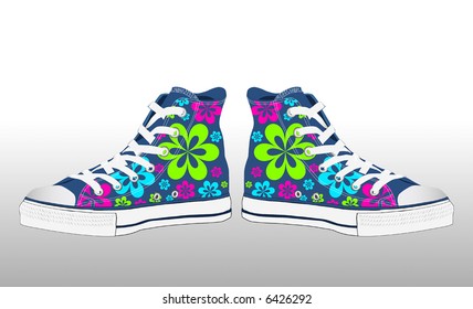 abstract retro vector sneaker shoe design with texture of flowers