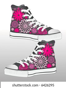 abstract retro vector sneaker shoe design with texture of flowers