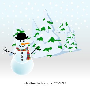 abstract retro vector winter christmas background with snowman