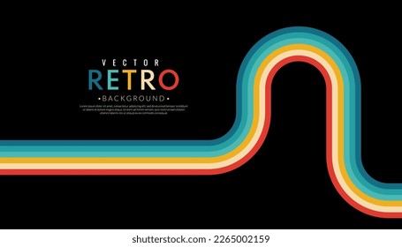 Abstract retro vintage curve stripes background. 1970s color line wallpaper. 70s-style concept. Vector illustration for design.