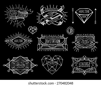 Abstract  retro vintage design. Line labels, insignias. Business signs, labels, badges, frames, borders 