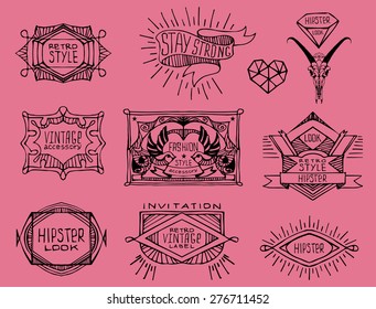 Abstract  retro vintage design. Line labels, insignias, badges, frames, borders 