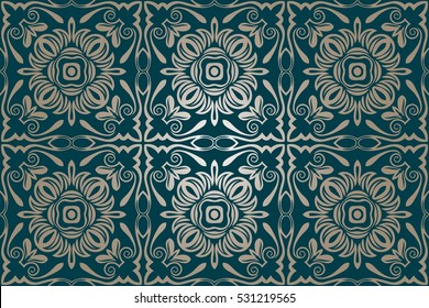 abstract retro vintage floral pattern seamless ornament in shades of green
