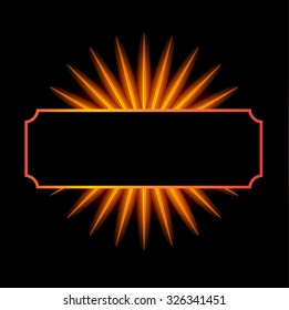 Abstract  retro vintage label or flame on sunray background, vector illustration