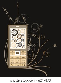 abstract retro wallpaper with cell-phone design with flowers and branches