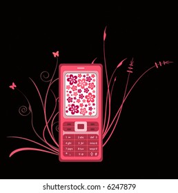 abstract retro wallpaper with cell-phone design with flowers and branches