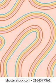 abstract retro wallpaper with colorful stripes on pink background. Groovy poster, print, template, card, socila media cover, etc. EPS 10