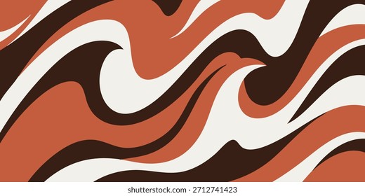 Abstractas fondo de ondas retro con remolinos de color marrón, naranja y crema, que evoca una sensación de movimiento fluido y nostalgia