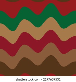Abstract retro waves seamless pattern in red, green and brown. For Christmas backgrounds, textile home décor and fabric