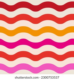 Abstract retro waves seamless pattern in pink, red and orange. For posters, backgrounds, fabric and textile. 