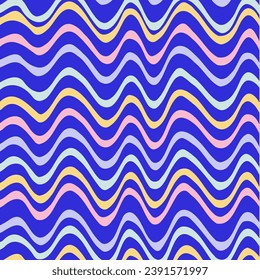 Abstract retro wavy line art 70s aesthetic vector illustration. Psychedelic trendy groovy pattern. Trendy background. Fun groovy texture for surface design, wallpaper, wrapping paper, and textiles.