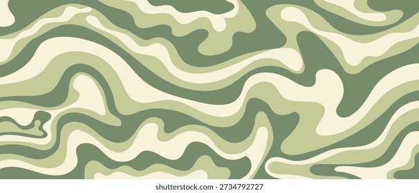 Fundo líquido ondulado retro abstrato nas cores verde sálvia e primavera creme