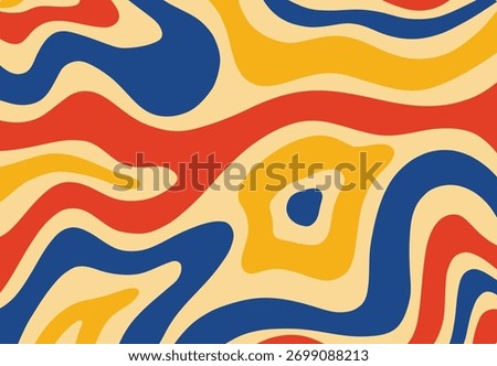 Abstract retro wavy organic shape pattern background in yellow red and blue color