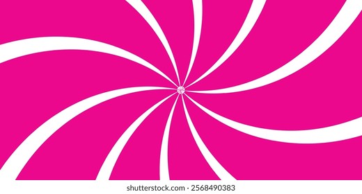 An abstract retro wavy sunburst vortex background. Pink and white swirl background. 
