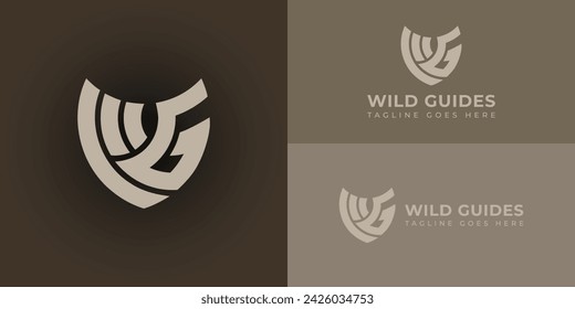 Abstract retro WG or GW monogram logo in soft gold color with shield shape design template applied for a media agency or advertisement agency for the outdoor industry logo design inspiration template