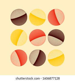 abstract retro wired spheres sequence in red brown shades