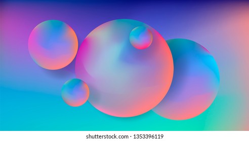 Abstract retrofuturistic background with 3d spheres. Cosmic landscape, nebula and planets. 