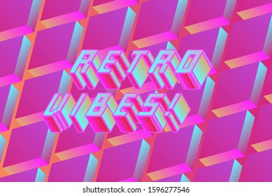 Abstract retrofuturistic background with repetative pattern of neon rectangular 3d shapes in isometric projection. Vaporwave and synthwave 80's-90's aesthetics style illustration.