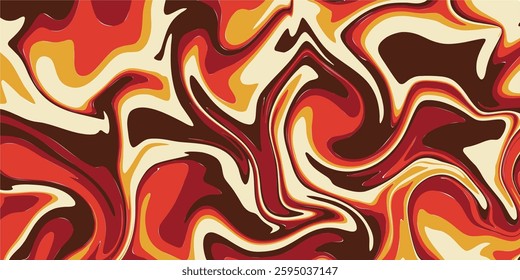 An abstract, retro-inspired background featuring a fluid, marbled pattern with swirling shapes.