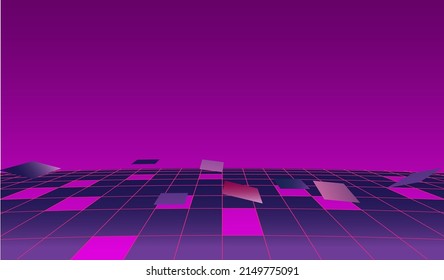 abstract retrowave background with 1980's retro cyberpunk perspective grid against the pink and purple gradient, vector illustration of cyberspace, vintage computer game environment