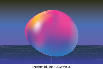 abstract retrowave background with 3d gradient blob above the cyberpunk perspective grid, vector illustration