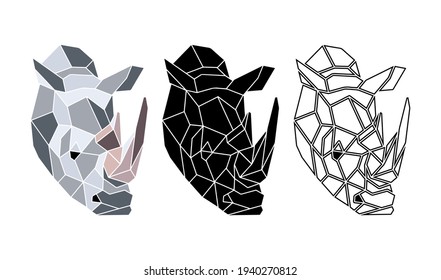 Abstract rhino face. Totemic animals portrait. Geometric abstract animals logo