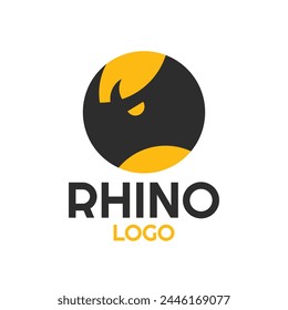 Abstract Rhino Logo Design Template, circle rhino head modern logo.