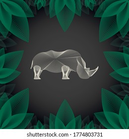 Abstract rhinoceros in leaves. Vector illustration.