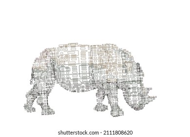Abstract Rhinoceros. Vector outline illustration. Geometric Line art design. 