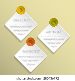 Abstract rhomb and circle infographic design with icons and description