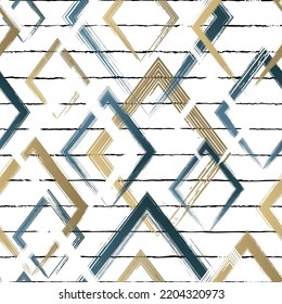 Abstract rhomb seamless pattern. Repeating gold grunge backdrop. Random rhombus. Background golden printed. Geometric texture. Repeated printing. Repeat patern for design prints. Vector illustration