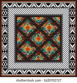 Abstract rhombi scarf pattern. Rhombuses grunge textures background. Hand painted colorful natural illustration in patchwork style