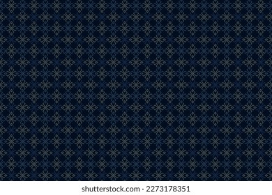 Abstract rhombus flower seamless pattern. Light  gray and blue element on dark blue background. For male cloth ladies dress silk scarf fabric apparel textile garment cover print