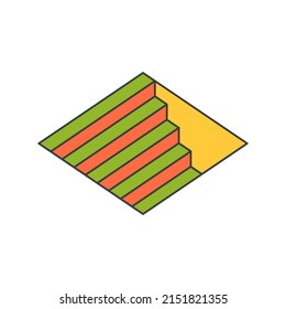 Resumen agujero geométrico rhombus con escaleras entrada psicodélica de arte pop groovy estilo camiseta diseño decorativo gráfico vectorial ilustración. Entrada al sótano aislada de la historieta de la escalera de geometría cuadrada