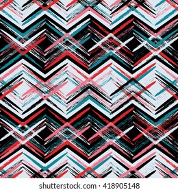 Abstract rhombus seamless color vector pattern. Zigzag grunge boho texture. Panted tribal background.