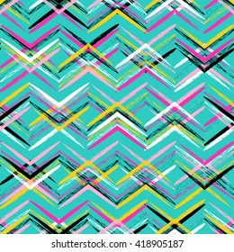 Abstract rhombus seamless color vector pattern. Zigzag grunge boho texture. Panted tribal background. Folk rug ethnic illustration.