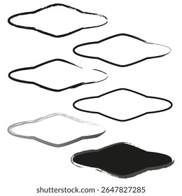Abstract rhombus set. Twisted shape vector. Geometric irregular figure. Outline wave form.