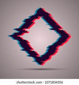 Abstract rhombus shape with TV glitch style. Futuristic template for your banner design.
