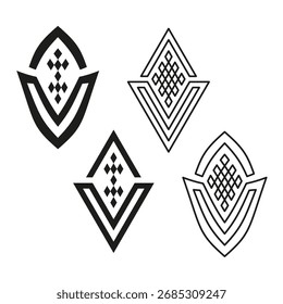 Formas de rombo Abstractas. Conjunto de patrón geométrico. Vector blanco y negro. Elementos de línea decorativa. EPS 10.