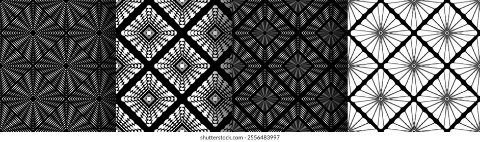 Abstract rhombus and squares graphic seamless pattern, Black white endless Grunge checkered pattern, scratches and attrition texture  repetitive geometric vector background.