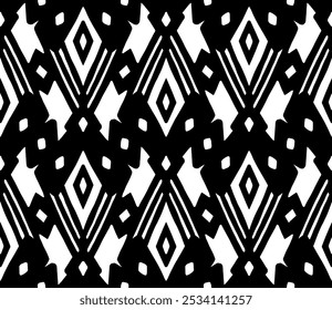 Abstract Rhombuses (Black, White) - Geometric Pattern - Repeating Vector Image; Easily Editable; Endless Design; Colorful lIlustration. Print for Gift Paper, Packaging, Fabric, etc.
