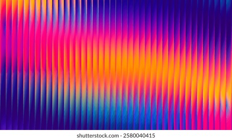 Abstract ribbed fractal glass texture effect with bright smooth fluted vertical lines of colorful gradient. Bold and dynamic design blending bright colors and geometry for modern visual art project