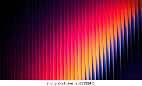 Abstract ribbed fractal glass texture effect with bright smooth fluted vertical lines of colorful gradient. Bold and dynamic design blending bright colors and geometry for modern visual art project