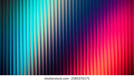 Abstract ribbed fractal glass texture effect with bright smooth fluted vertical lines of colorful gradient. Bold and dynamic design blending bright colors and geometry for modern visual art project	