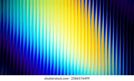 Abstract ribbed fractal glass texture effect with bright smooth fluted vertical lines of colorful gradient. Bold and dynamic design blending bright colors and geometry for modern visual art project