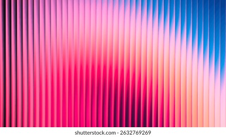 Abstract ribbed fractal glass texture effect with bright smooth fluted vertical lines of colorful gradient. Bold and dynamic design blending bright colors and geometry for modern visual art project