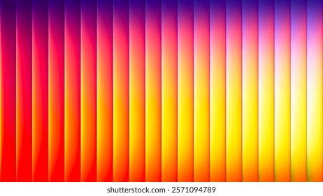 Abstract ribbed fractal texture with glass effect and bright smooth fluted vertical lines of rainbow gradient. Bold and dynamic design blending bright colors and geometry for modern visual art project